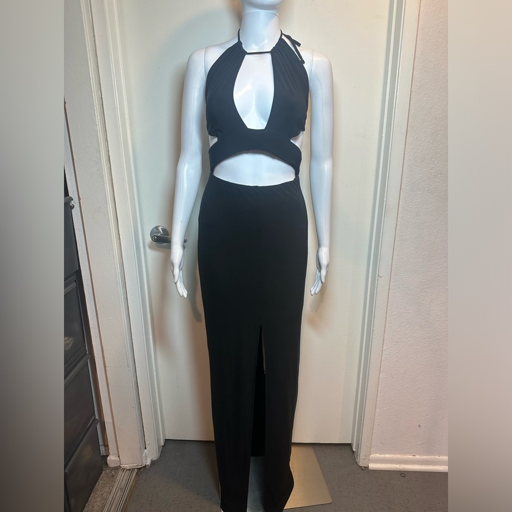 Black halter maxi gown